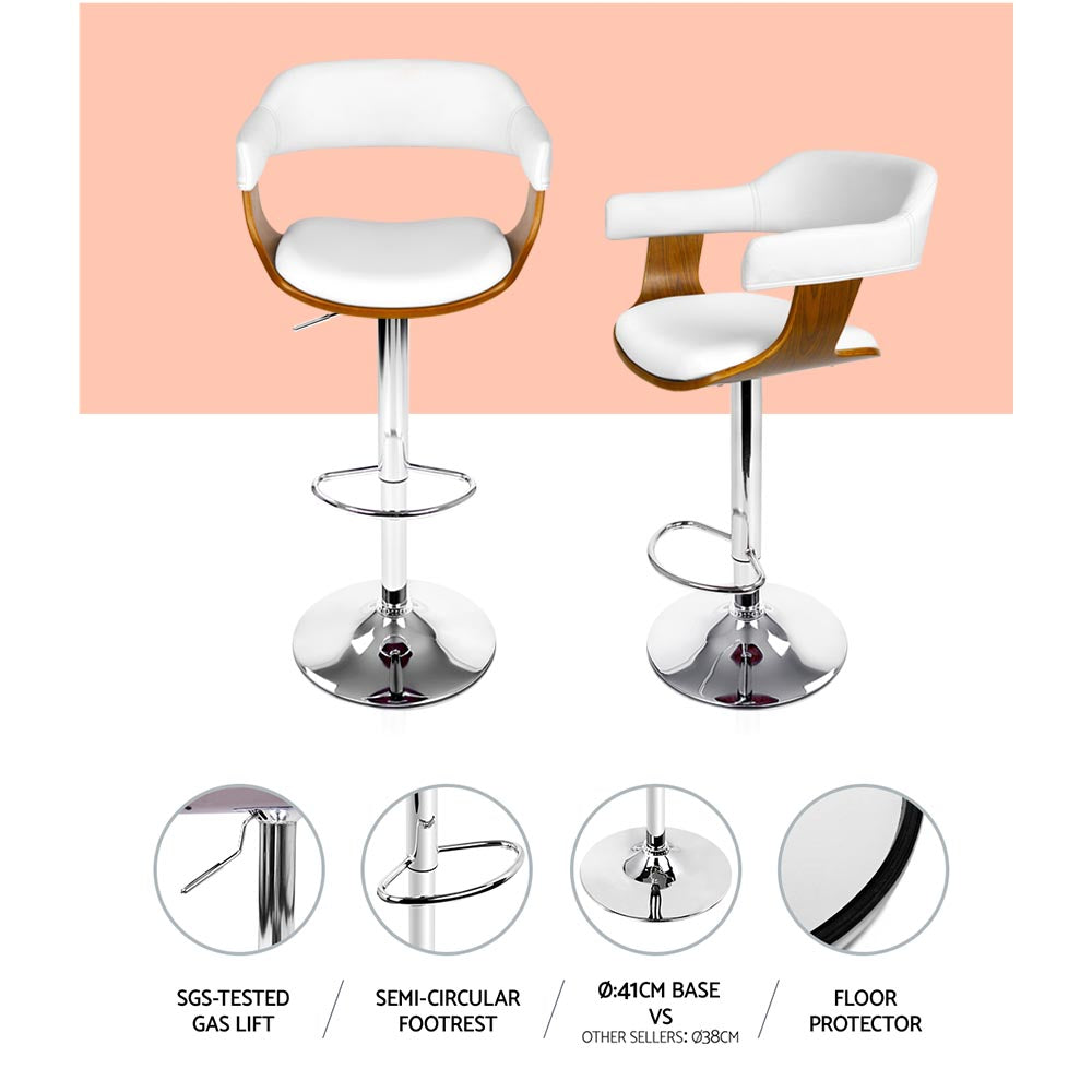 Artiss Bar Stools Gas Lift Leather w/Armrest White