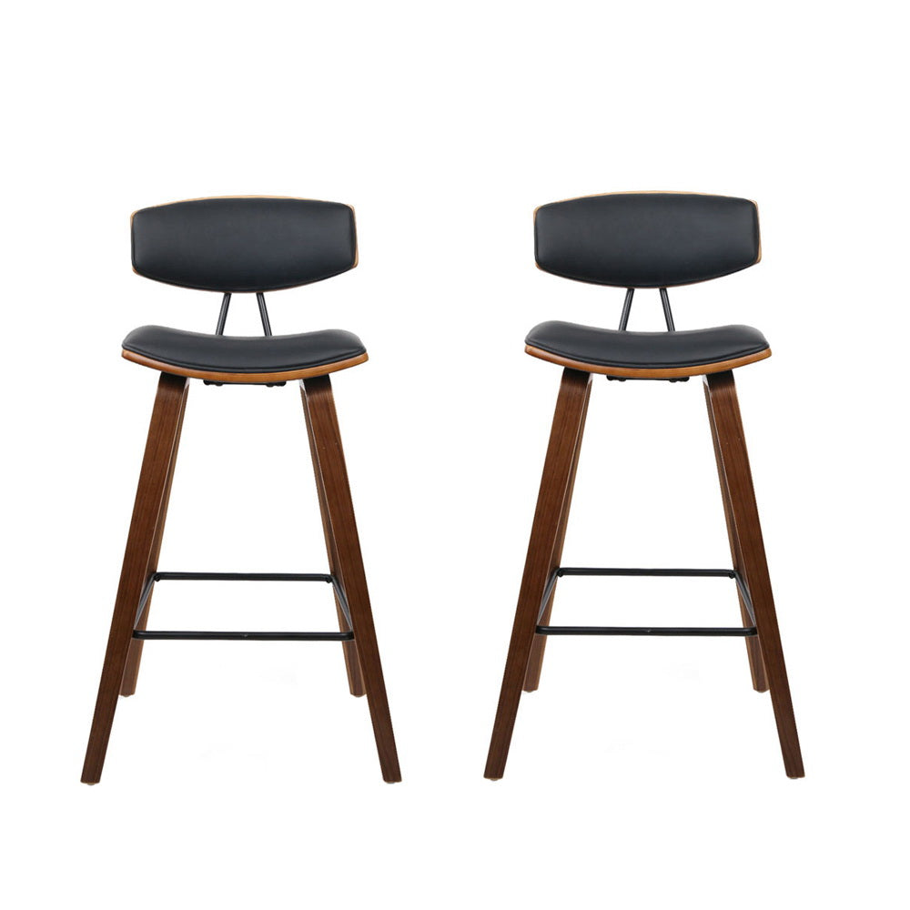 2x Vintage Leather Padded w/Backrest Bar Stools