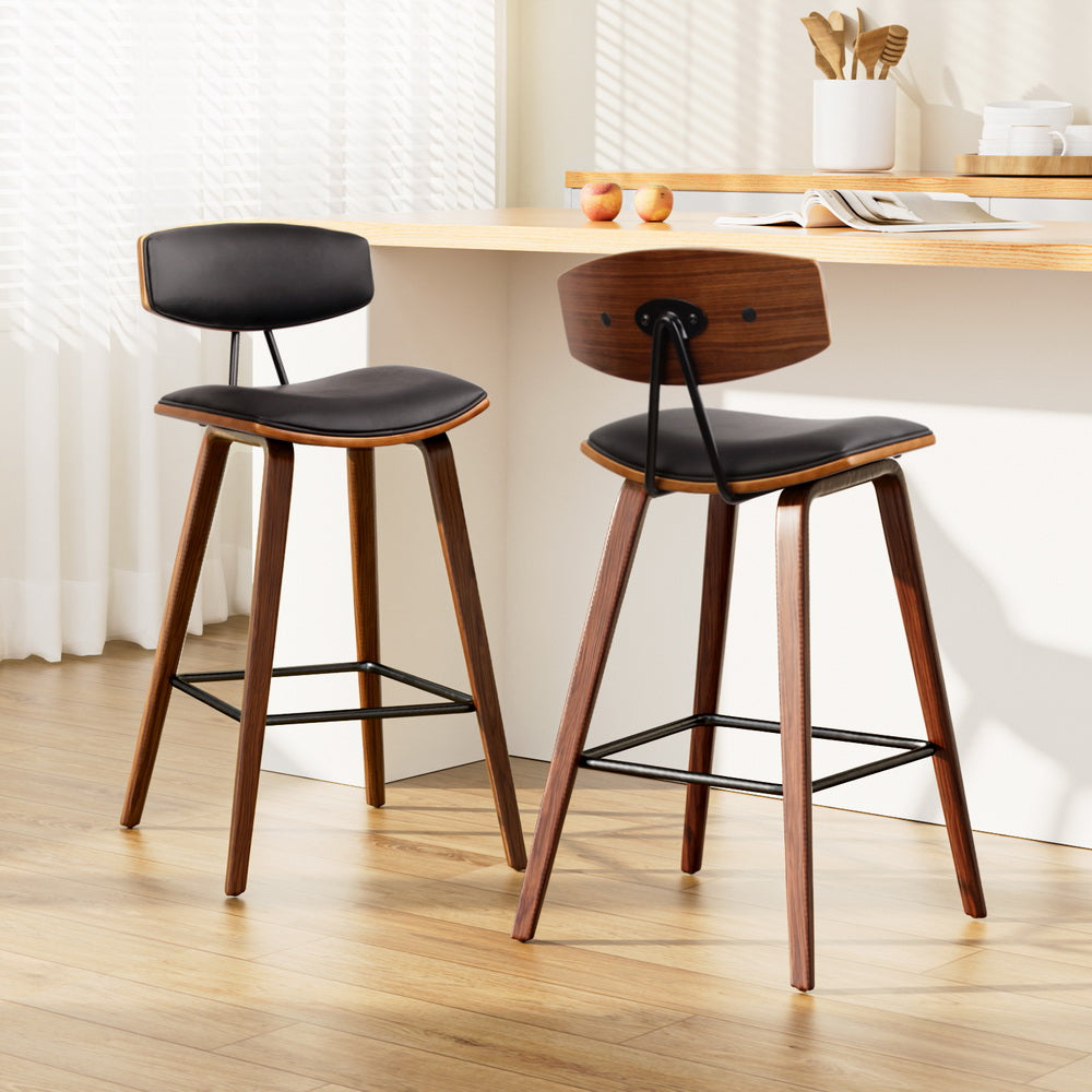 2x Vintage Leather Padded w/Backrest Bar Stools