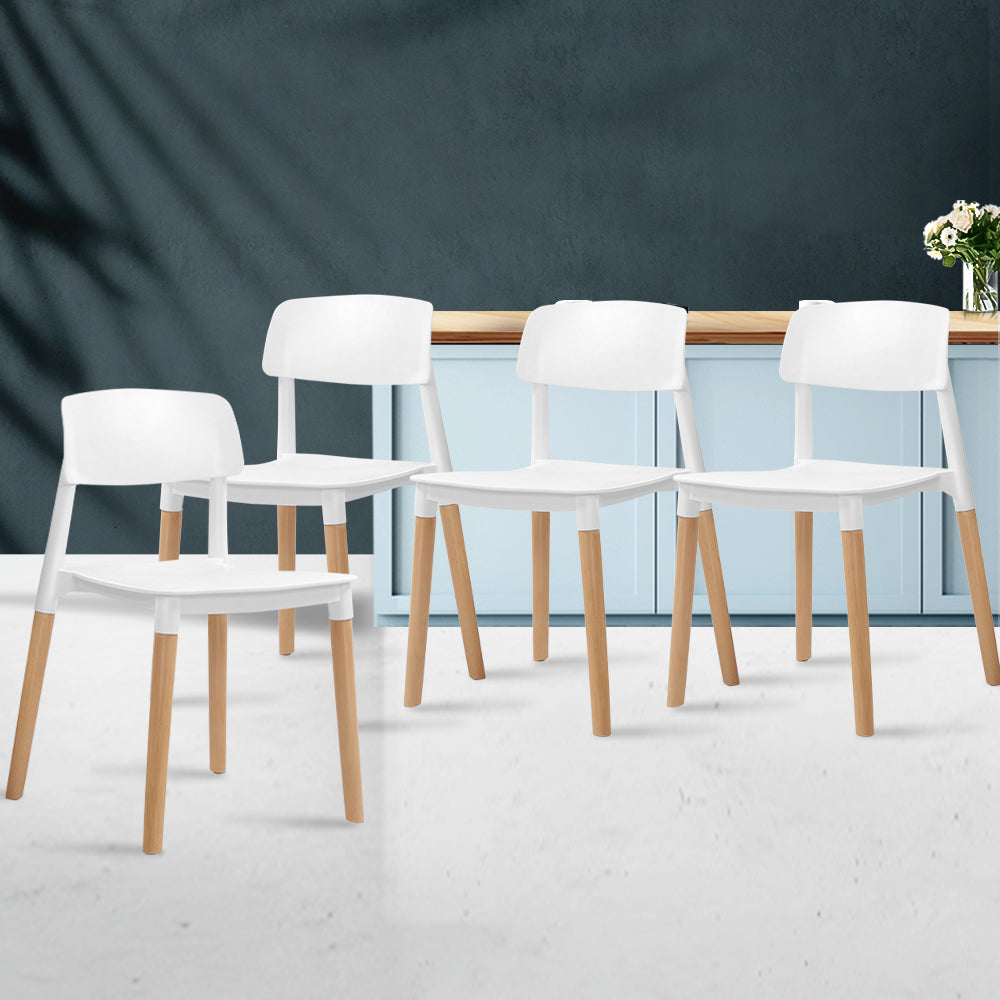 Artiss Dining Chairs White Stackable Set of 4
