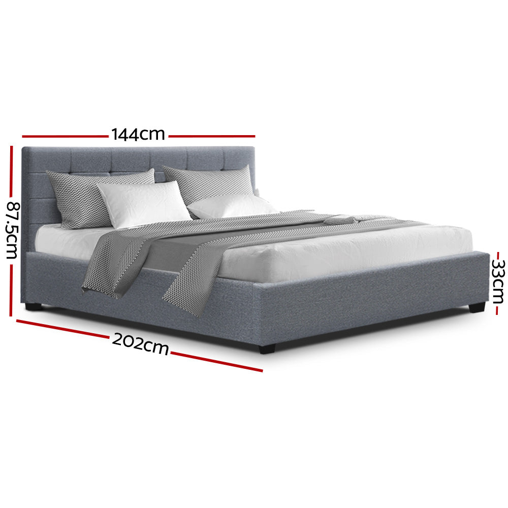 Artiss Lisa Bed Frame Fabric Gas Lift Storage - Grey Double