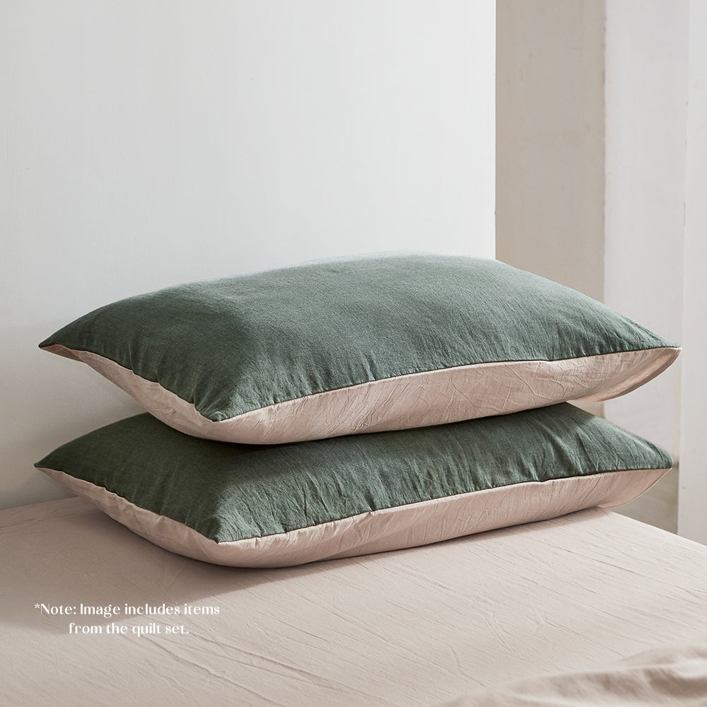Cosy Club Cotton Bed Sheets Set Green Beige Cover Double