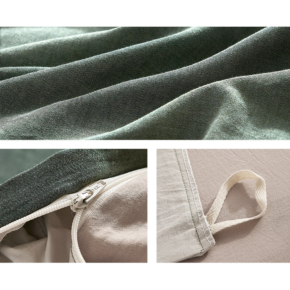 Cosy Club Cotton Bed Sheets Set Green Beige Cover Double