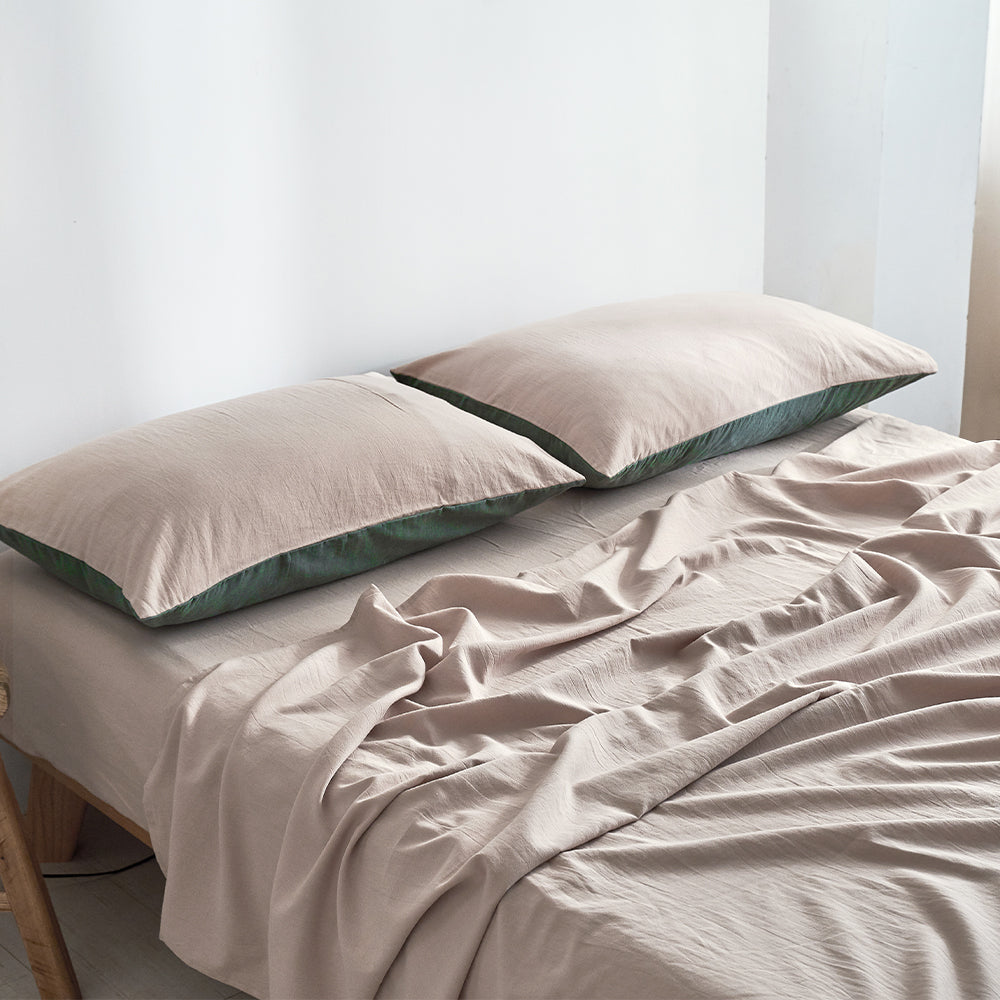 Cosy Club Cotton Bed Sheets Set Green Beige Cover Double