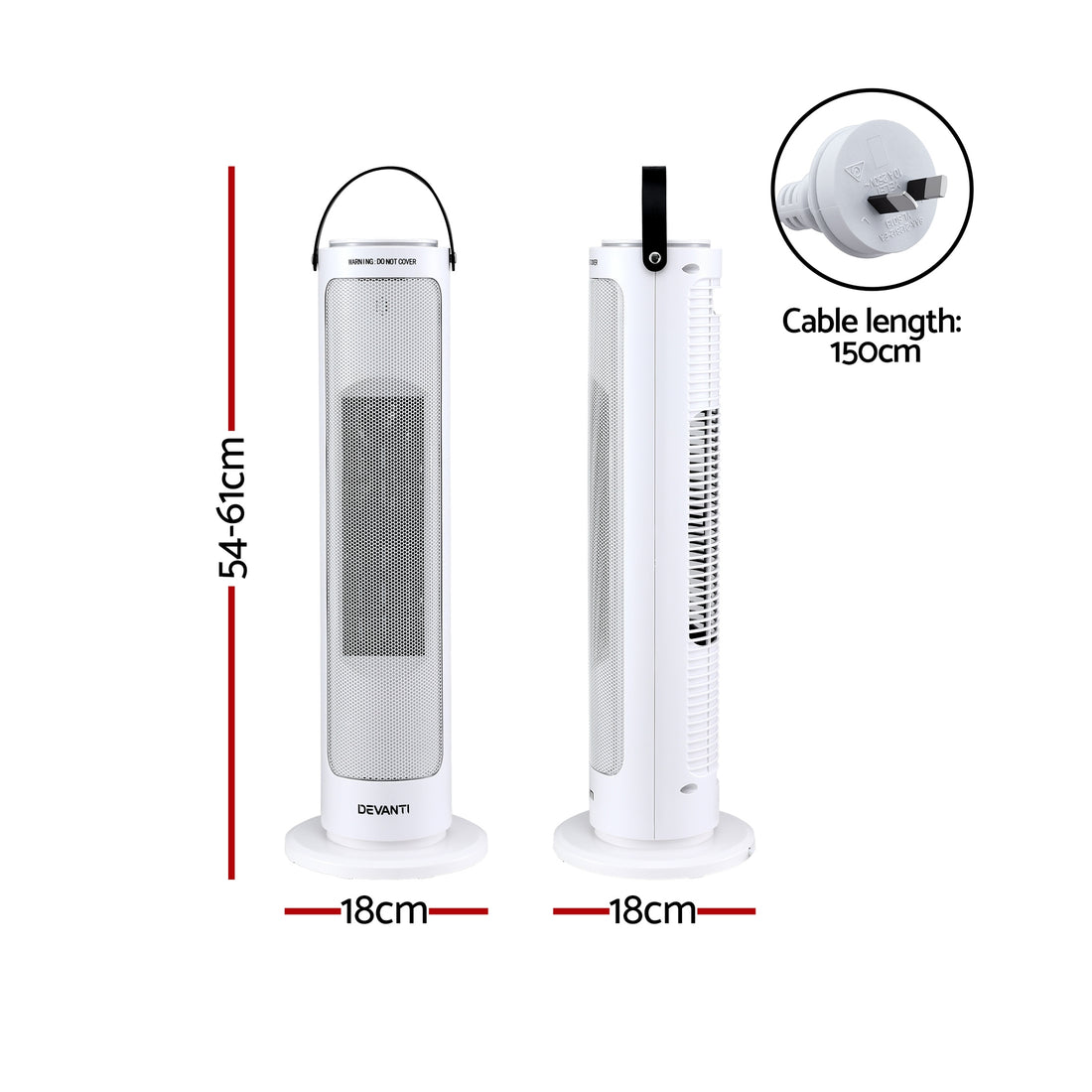 Devanti 2000W Ceramic Tower Heater Space Heaters Oscillating Indoor White