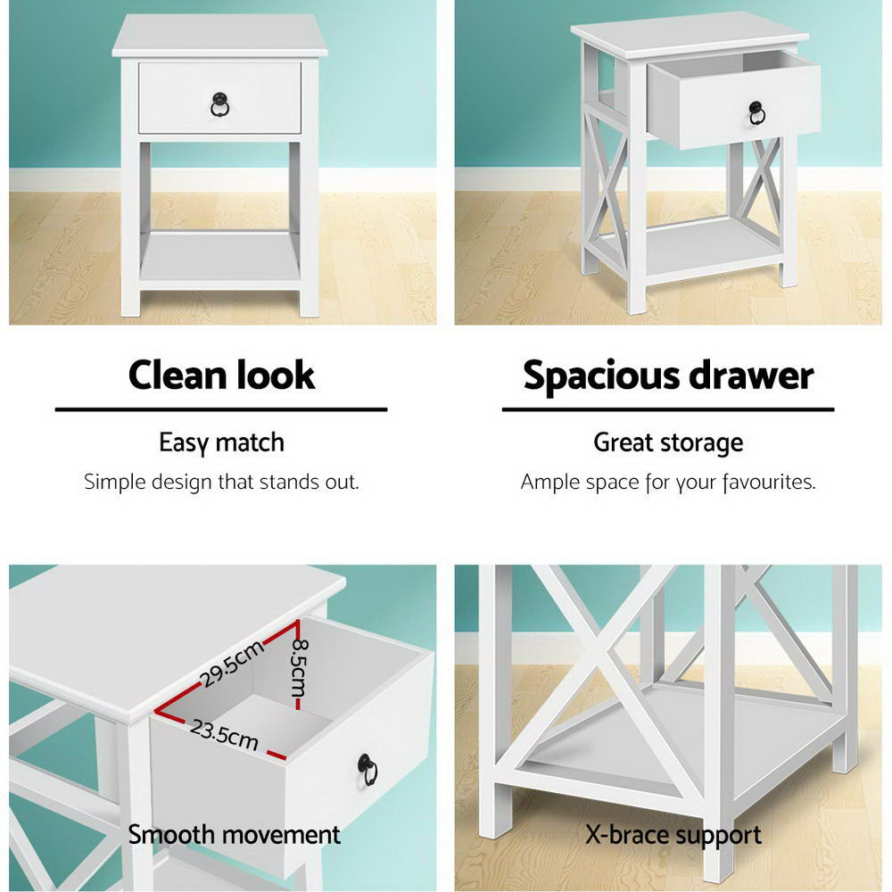 Artiss Bedside Table 1 Drawer with Shelf- EMMA White