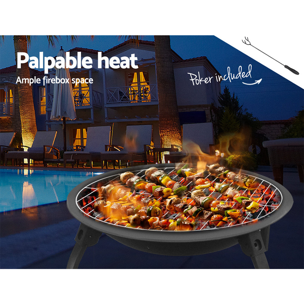 Coolaroo Portable 22" Fire Pit, BBQ, Charcoal, Grill Smoker
