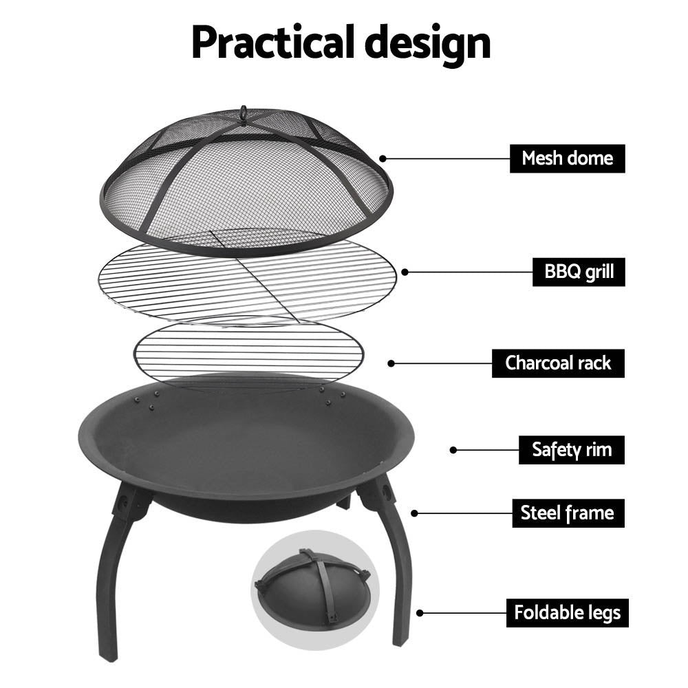 Coolaroo Portable 30" Fire Pit, BBQ, Charcoal, Grill Smoker