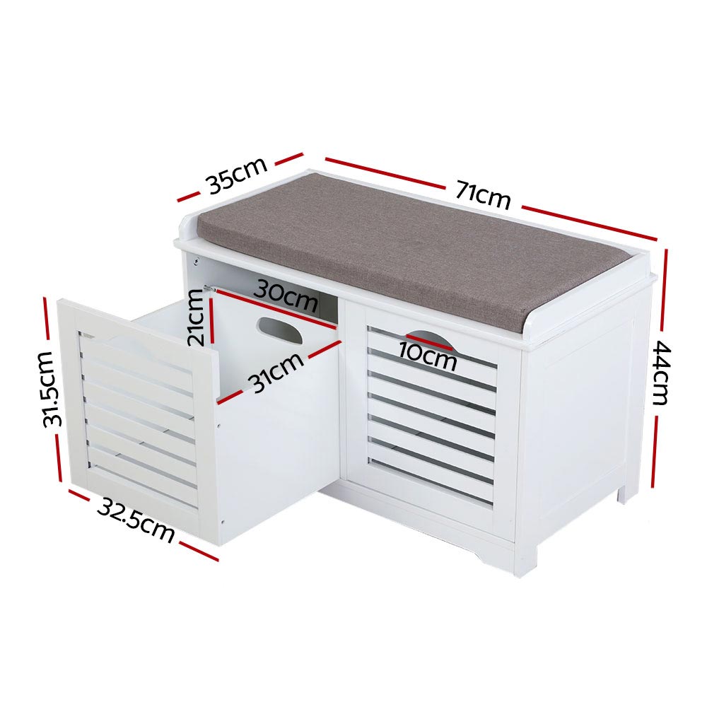 Artiss Fabric Shoe Bench with Drawers - White & Grey