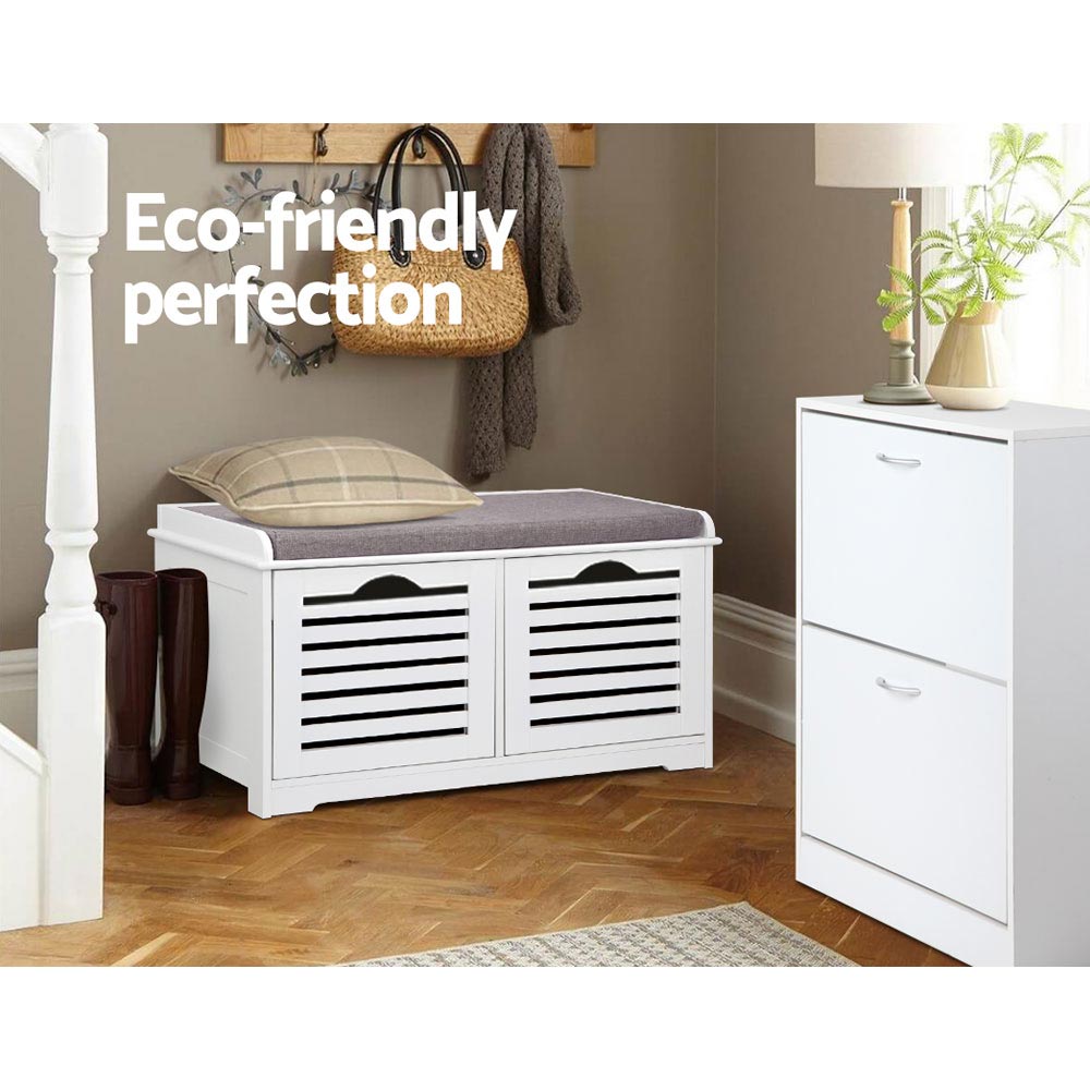 Artiss Fabric Shoe Bench with Drawers - White & Grey