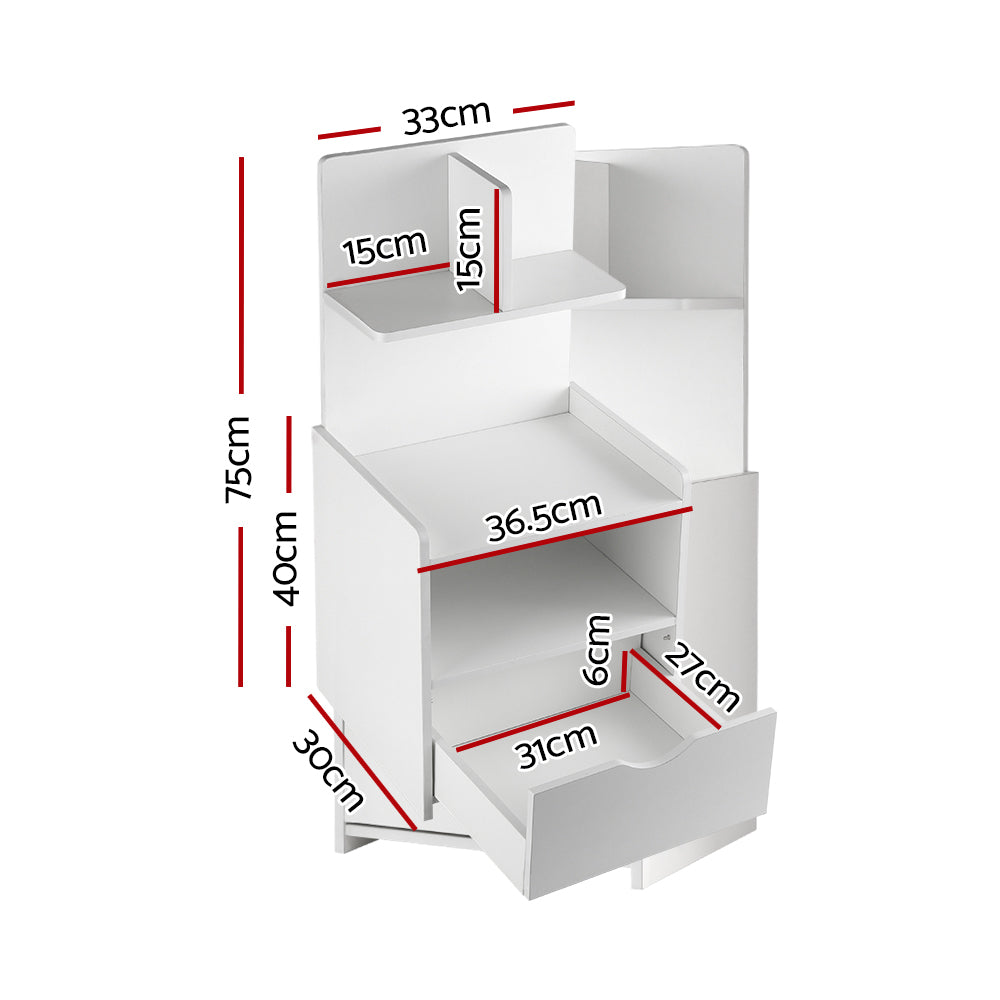 Artiss Bedside Table 1 Drawer with Shelves - EVERMORE White