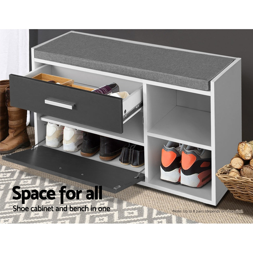 Artiss Shoe Bench Organiser  Wooden Fabric Seat Adjustable Shelf