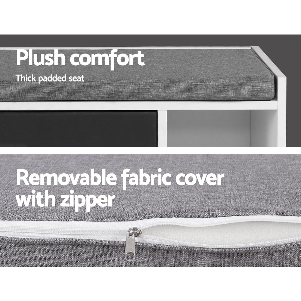 Artiss Shoe Bench Organiser  Wooden Fabric Seat Adjustable Shelf