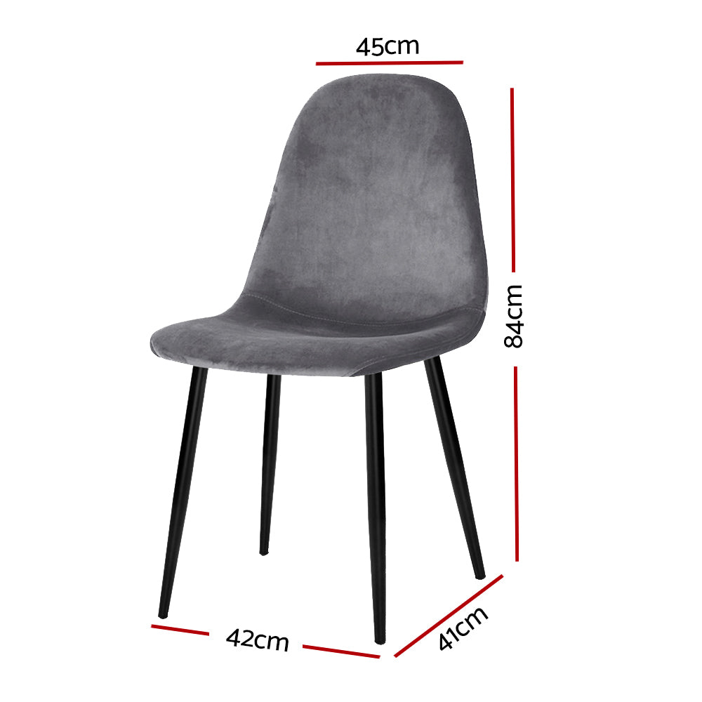 Elite Living Dining Chairs Grey Velvet Set of 4 Nova