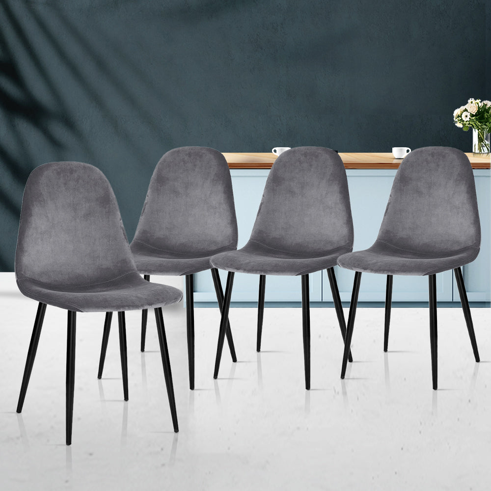 Elite Living Dining Chairs Grey Velvet Set of 4 Nova