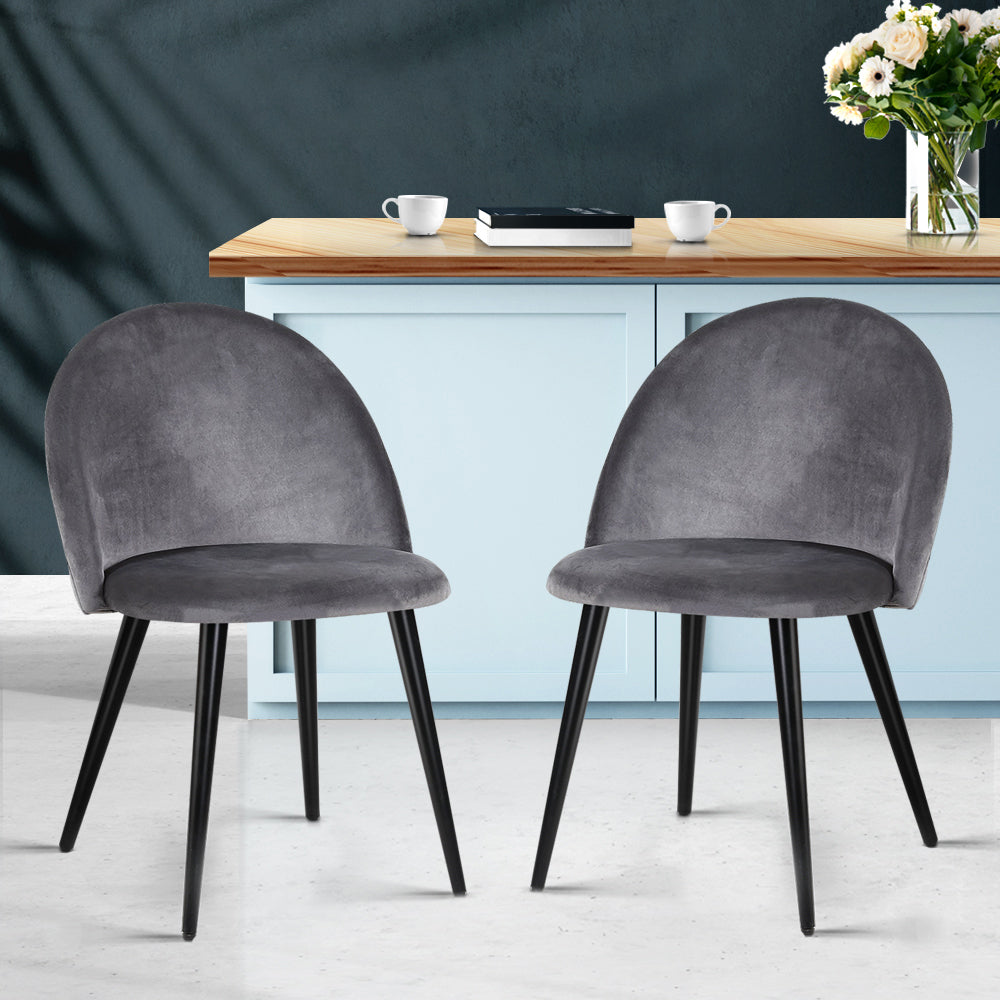 Elite Living Dining Chairs Grey Velvet Set of 2 Charles