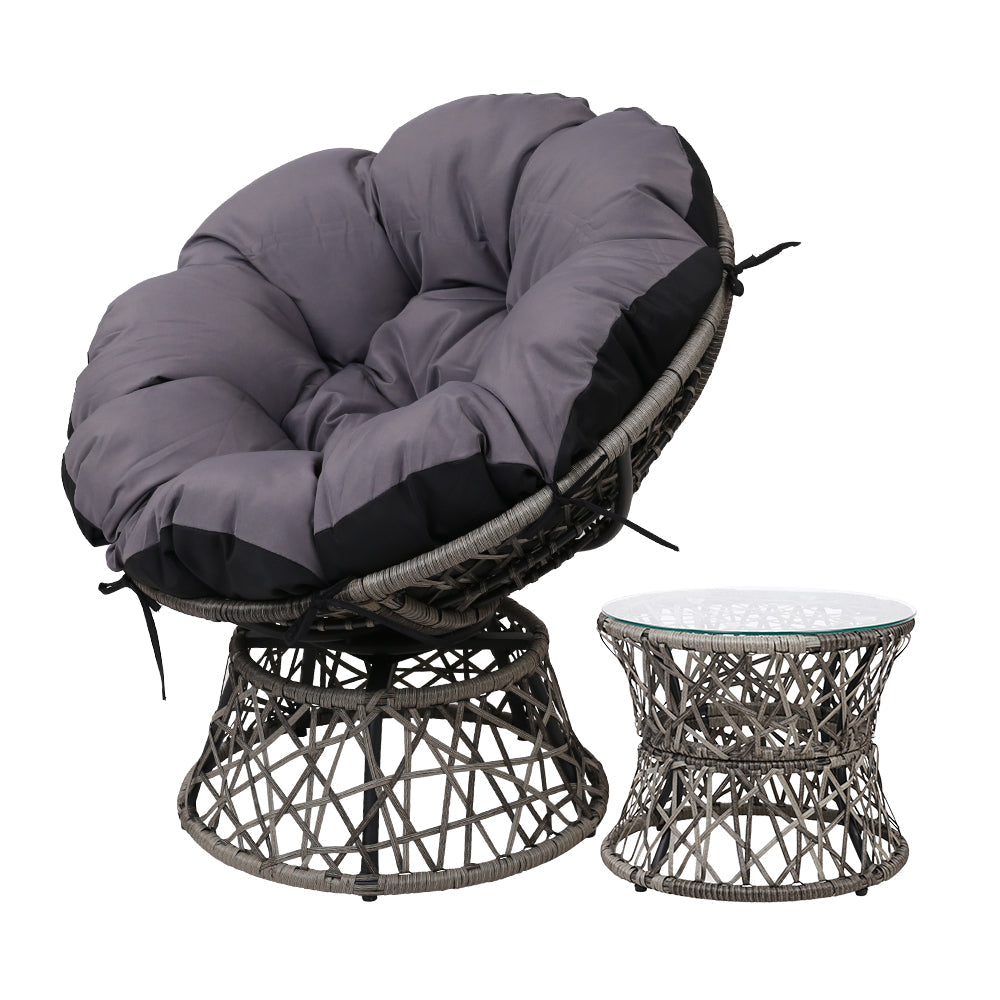 Gardeon Outdoor Lounge Setting Papasan Chair Wicker Table Garden Furniture Grey