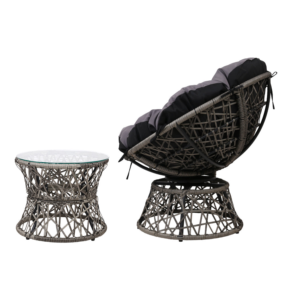 Gardeon Outdoor Lounge Setting Papasan Chair Wicker Table Garden Furniture Grey