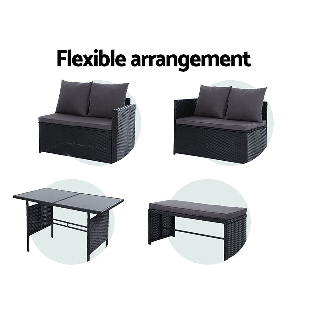 8 Seater Outdoor Furniture Dining Setting Sofa Set Lounge Wicker Black