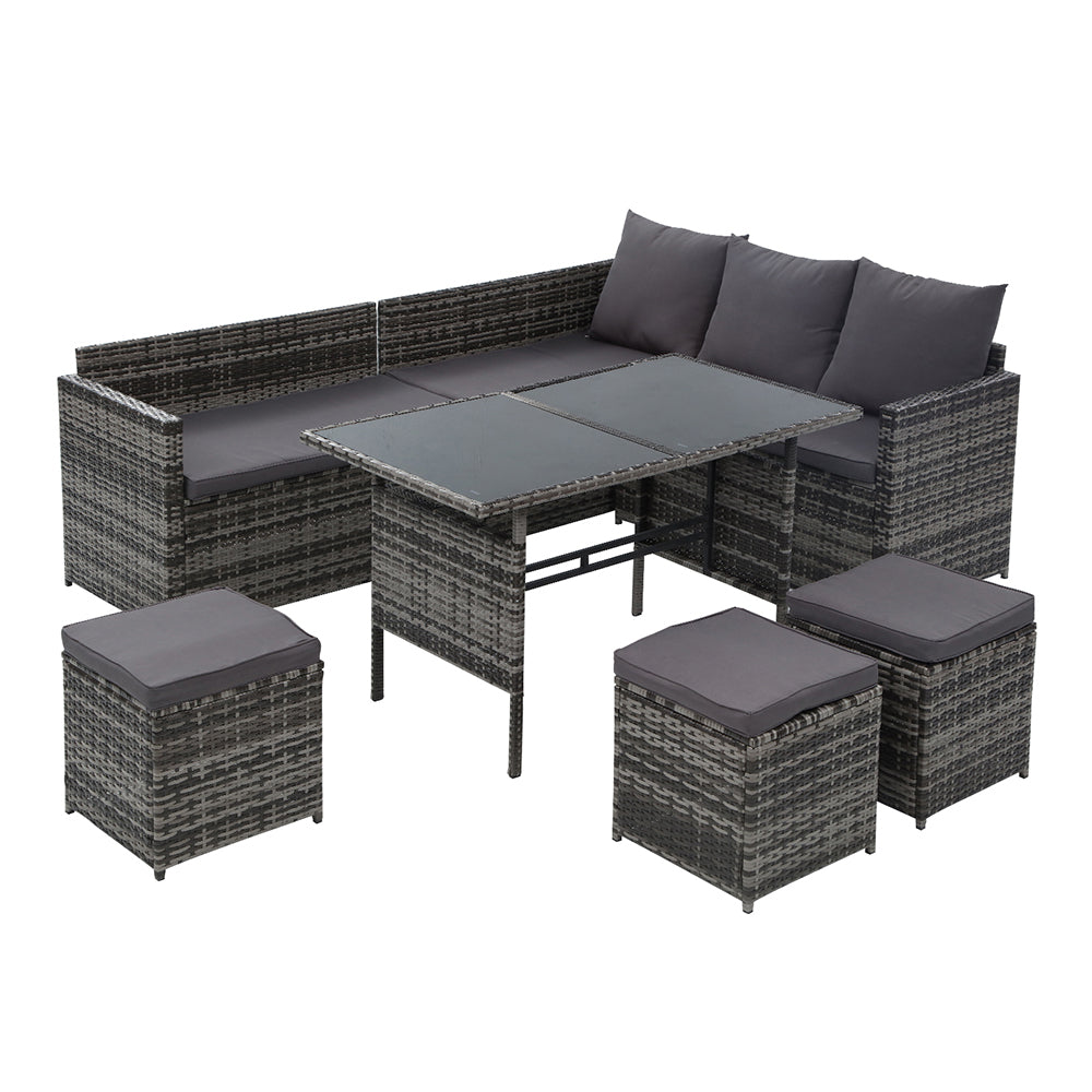 9 Seater Outdoor Furniture Dining Setting Sofa Set Lounge Wicker Mixed Grey