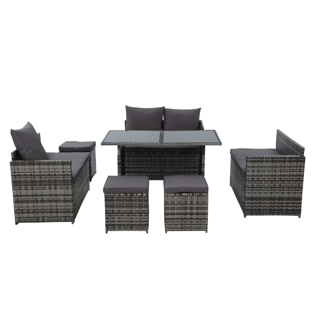 9 Seater Outdoor Furniture Dining Setting Sofa Set Lounge Wicker Mixed Grey