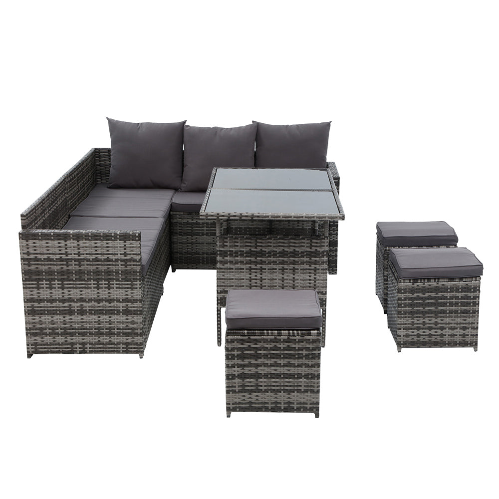 9 Seater Outdoor Furniture Dining Setting Sofa Set Lounge Wicker Mixed Grey