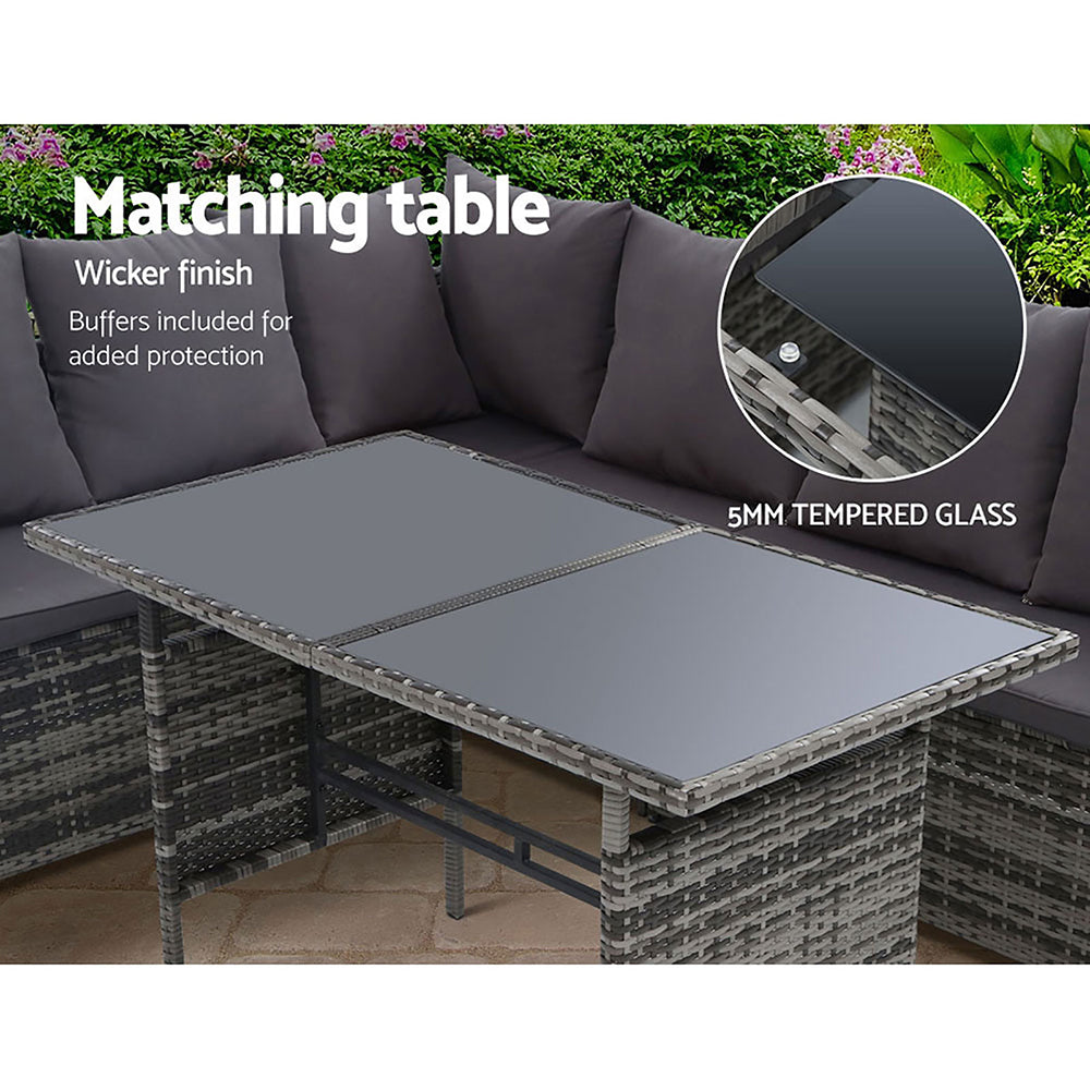 9 Seater Outdoor Furniture Dining Setting Sofa Set Lounge Wicker Mixed Grey
