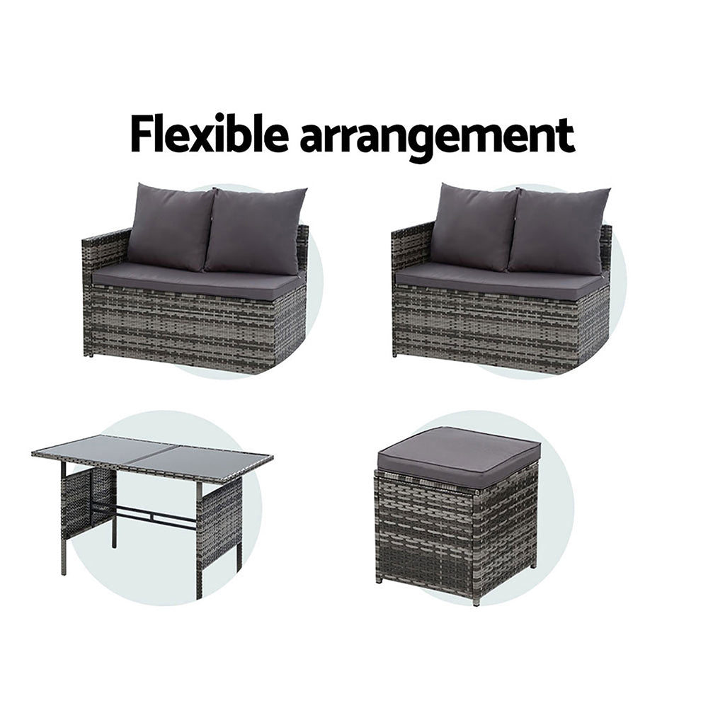 9 Seater Outdoor Furniture Dining Setting Sofa Set Lounge Wicker Mixed Grey