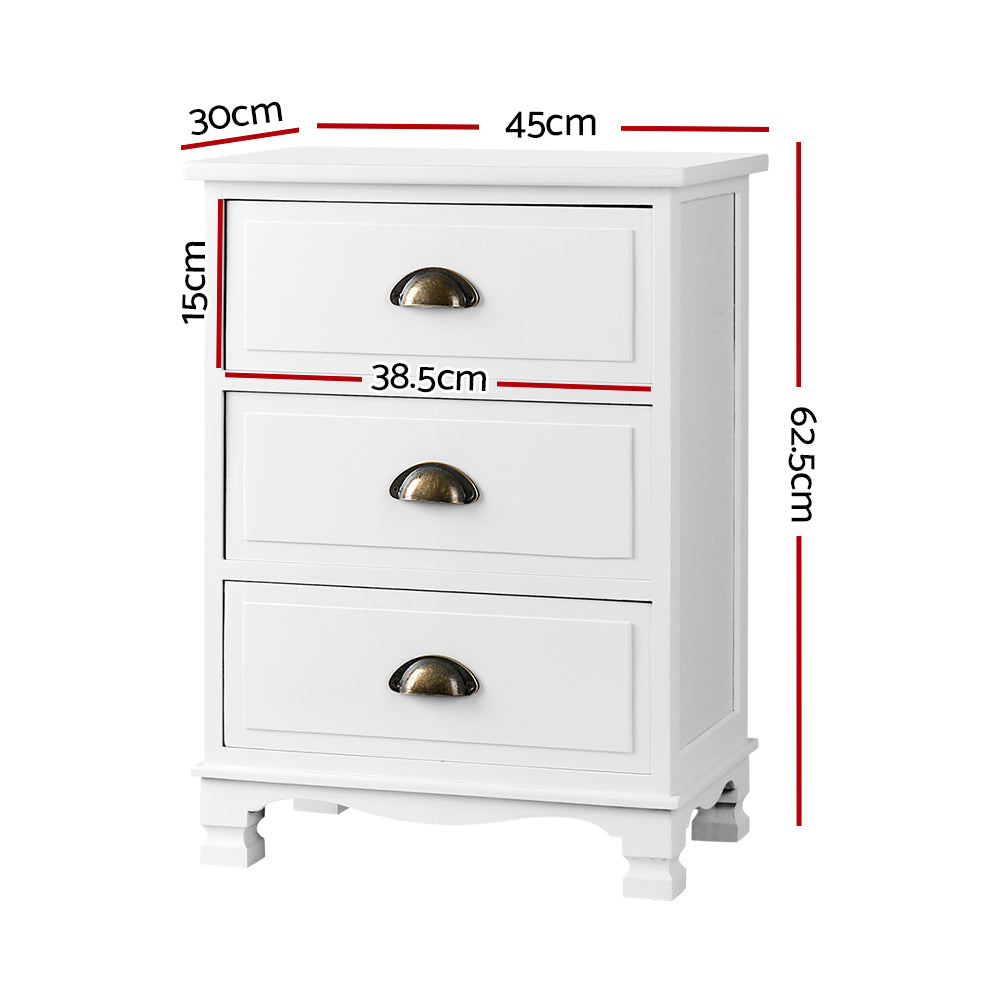 Artiss Bedside Table 3 Drawers Vintage - THYME White