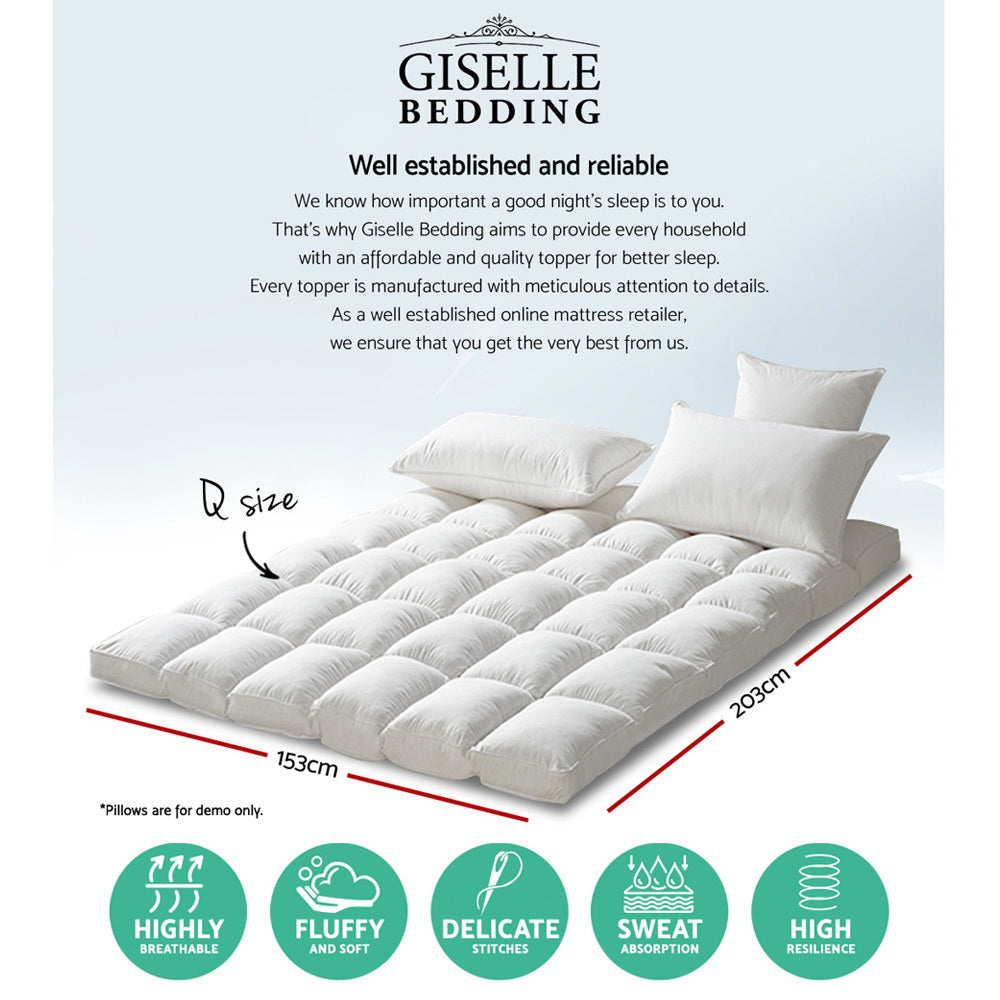 Queen Size Mattress Topper Pillowtop 1000GSM Microfibre Filling Protector