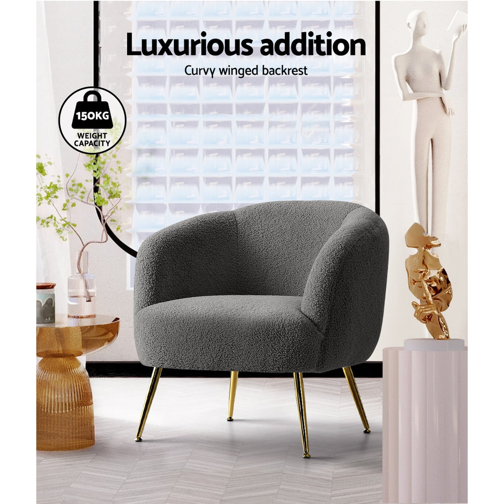 Grey Sherpa Boucle Accent Chair