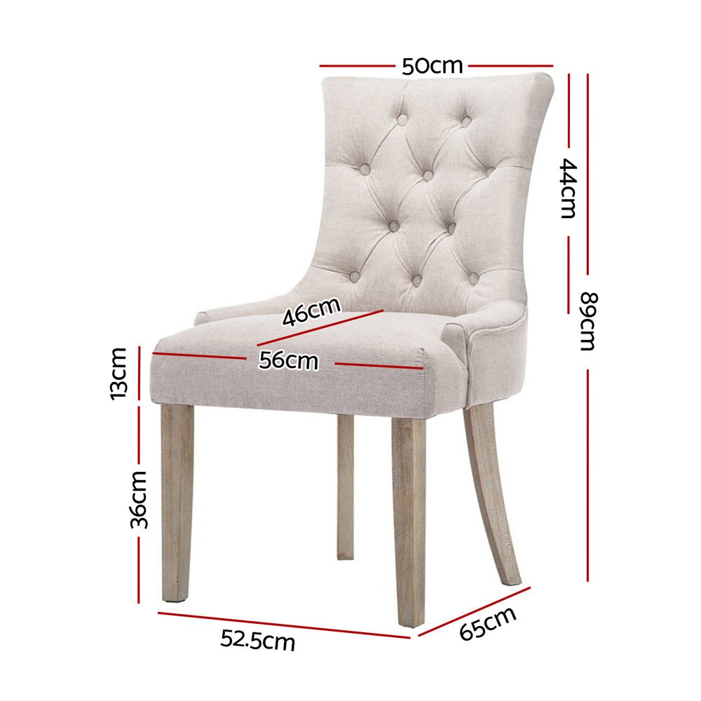 Elite Living Set of 2 Dining Chair Beige CAYES French Provincial  Wooden Fabric Retro Cafe