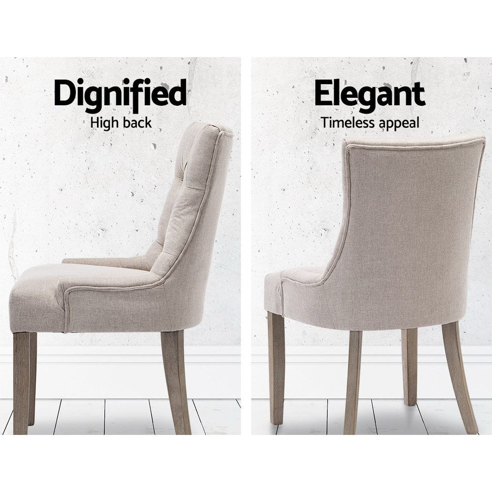 Elite Living Set of 2 Dining Chair Beige CAYES French Provincial  Wooden Fabric Retro Cafe