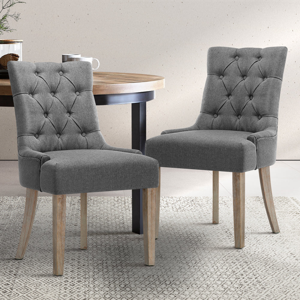 Artiss Set of 2 Dining Chair CAYES French Provincial  Wooden Fabric Retro Cafe