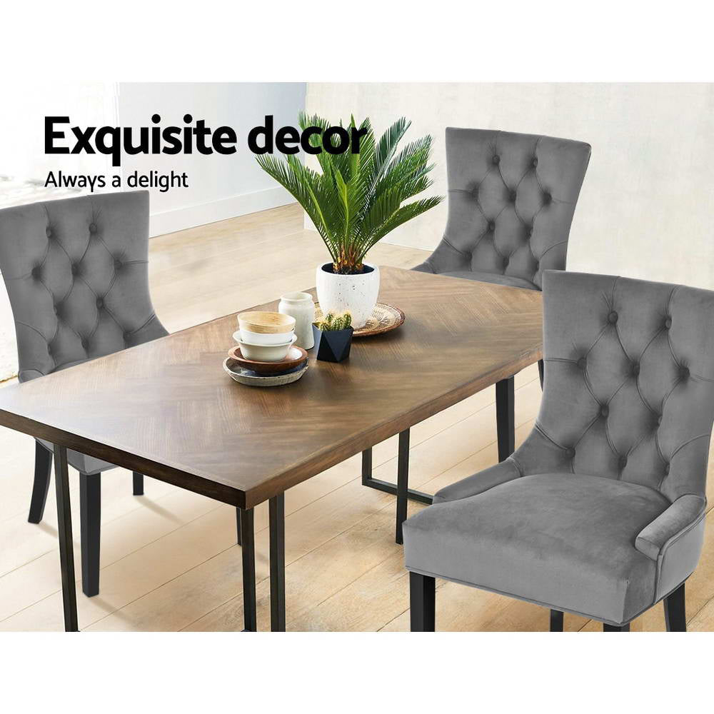 Elite Living Dining Chair Set of 2 Velvet Grey French Cayes