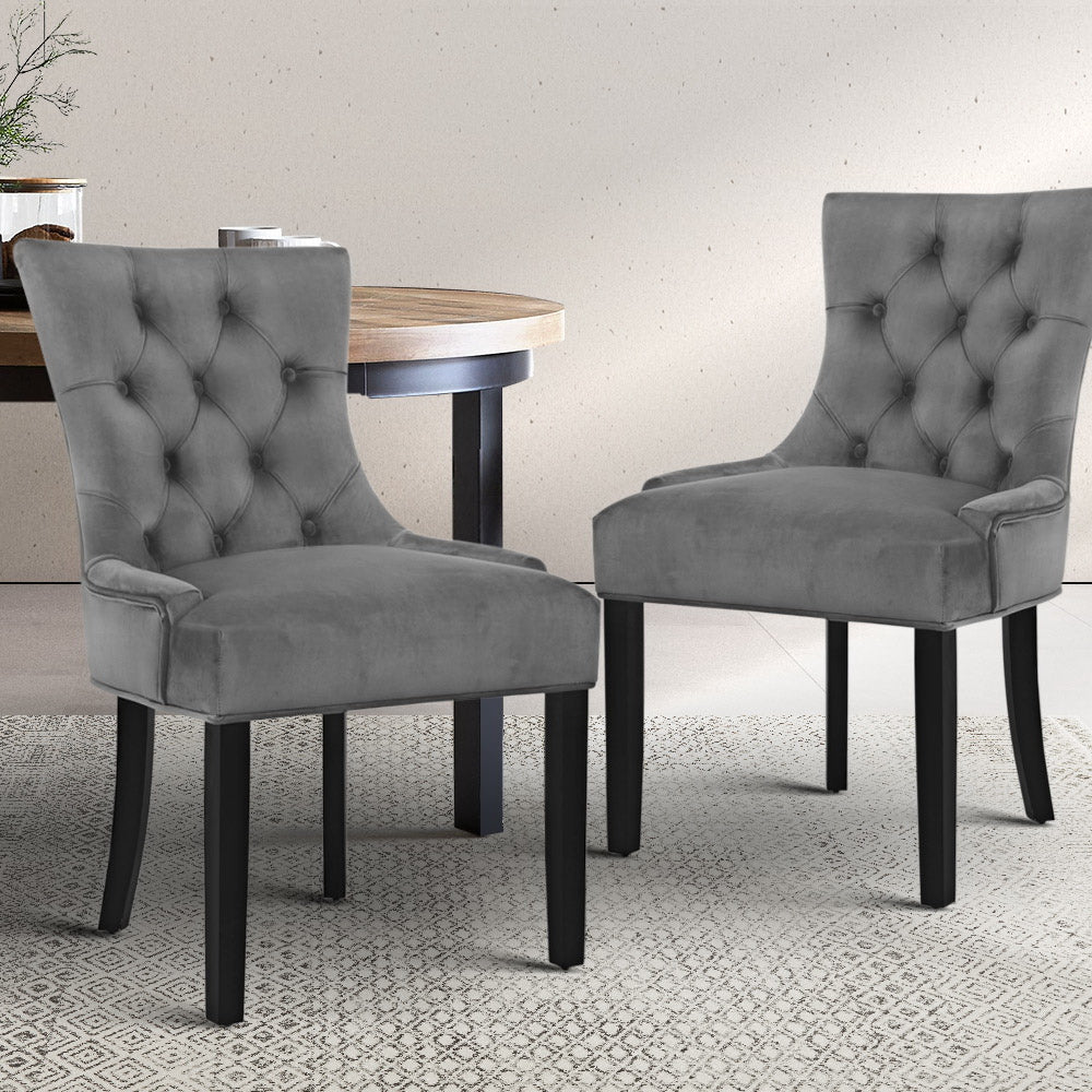 Artiss Dining Chair Set of 2 Velvet Grey French Cayes