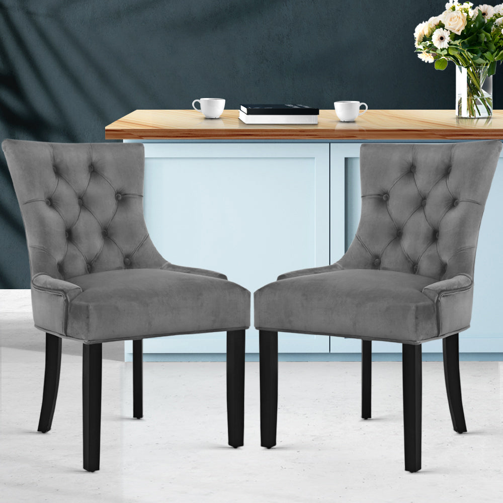 Elite Living Dining Chair Set of 2 Velvet Grey French Cayes