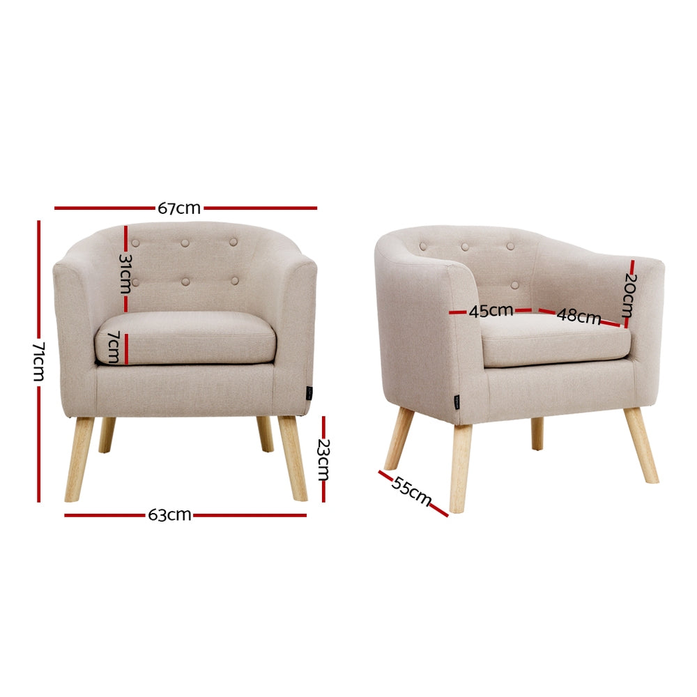 Artiss ADORA Armchair Tub  Accent Fabric Beige - Single