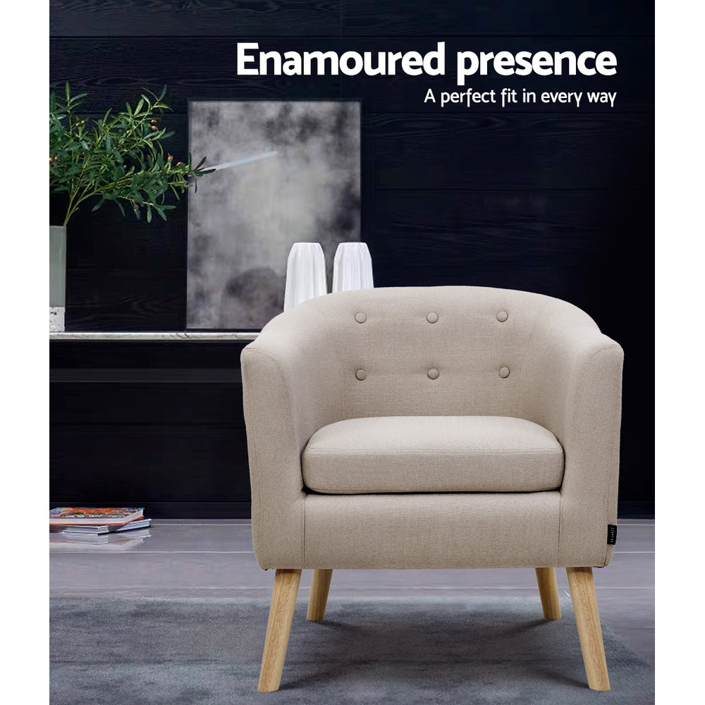 Artiss ADORA Armchair Tub  Accent Fabric Beige - Single