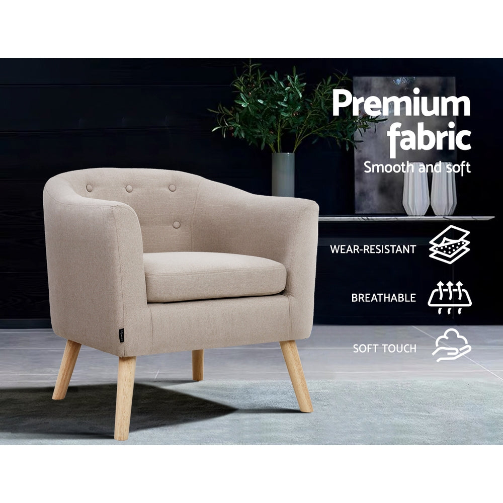 Artiss ADORA Armchair Tub  Accent Fabric Beige - Single