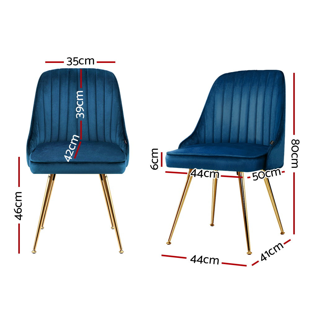 Elite Living Dining Chairs Velvet Blue Set of 2 Nappa