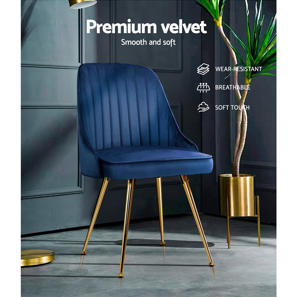 Elite Living Dining Chairs Velvet Blue Set of 2 Nappa