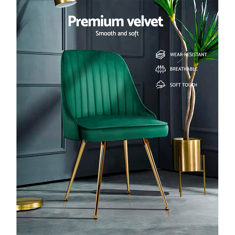Elite Living Dining Chairs Velvet Green Set of 2 Nappa