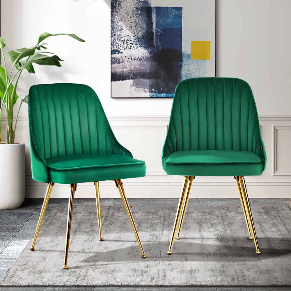 Elite Living Dining Chairs Velvet Green Set of 2 Nappa