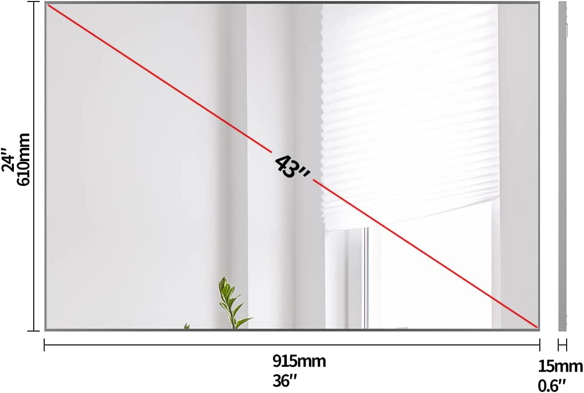 Silver Wall-Mounted Mirror to Hang Horizontal or Vertical for Bedroom and Bathroom