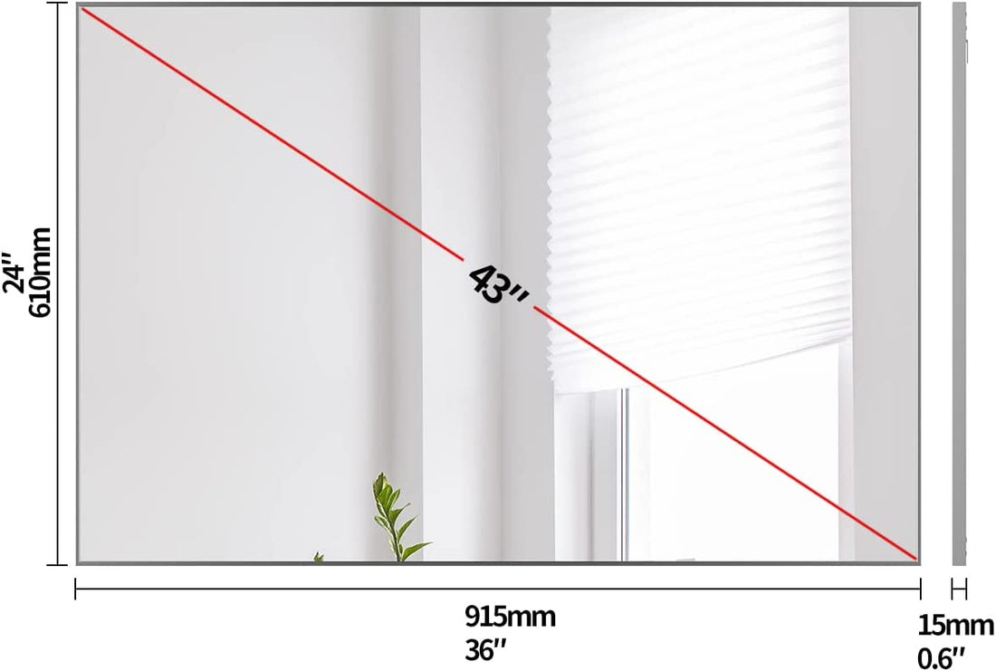 Silver Wall-Mounted Mirror to Hang Horizontal or Vertical for Bedroom and Bathroom