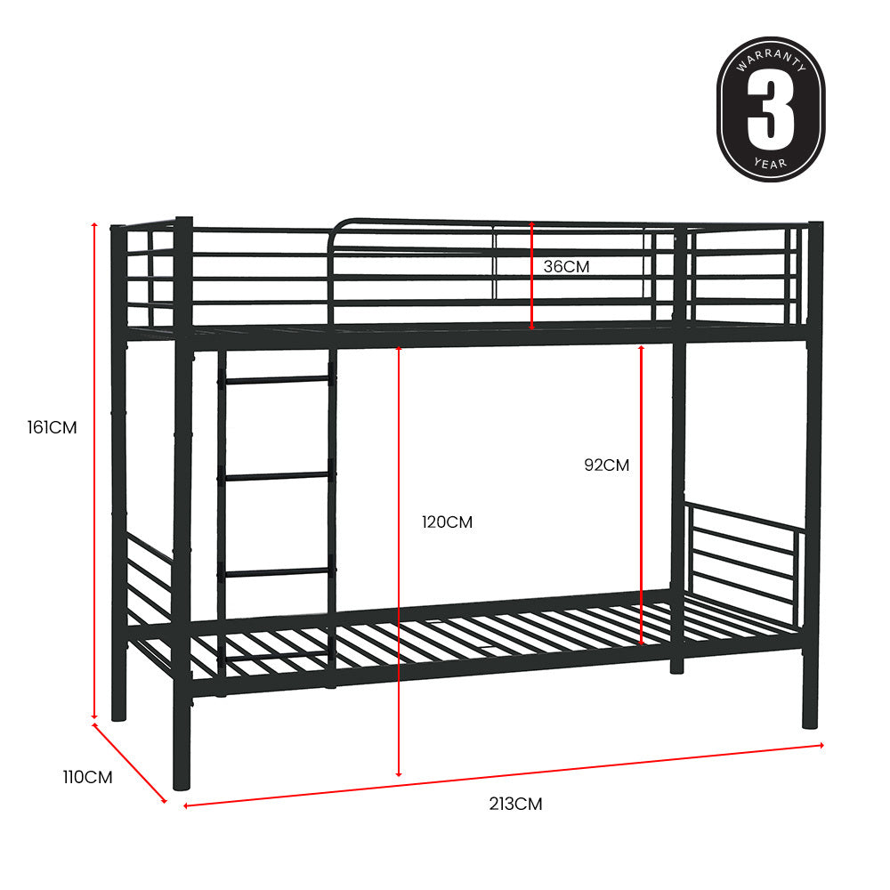 King Single Size Slumber 2in1 Metal Bunk Bed Frame, with Modular Design, Dark Matte Grey