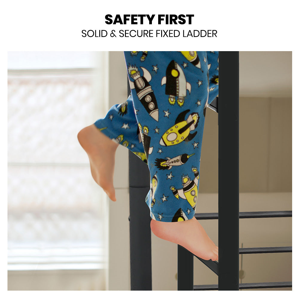 Single Size Slumber Metal over Double Bunk Bed Frame, Dark Matte Grey