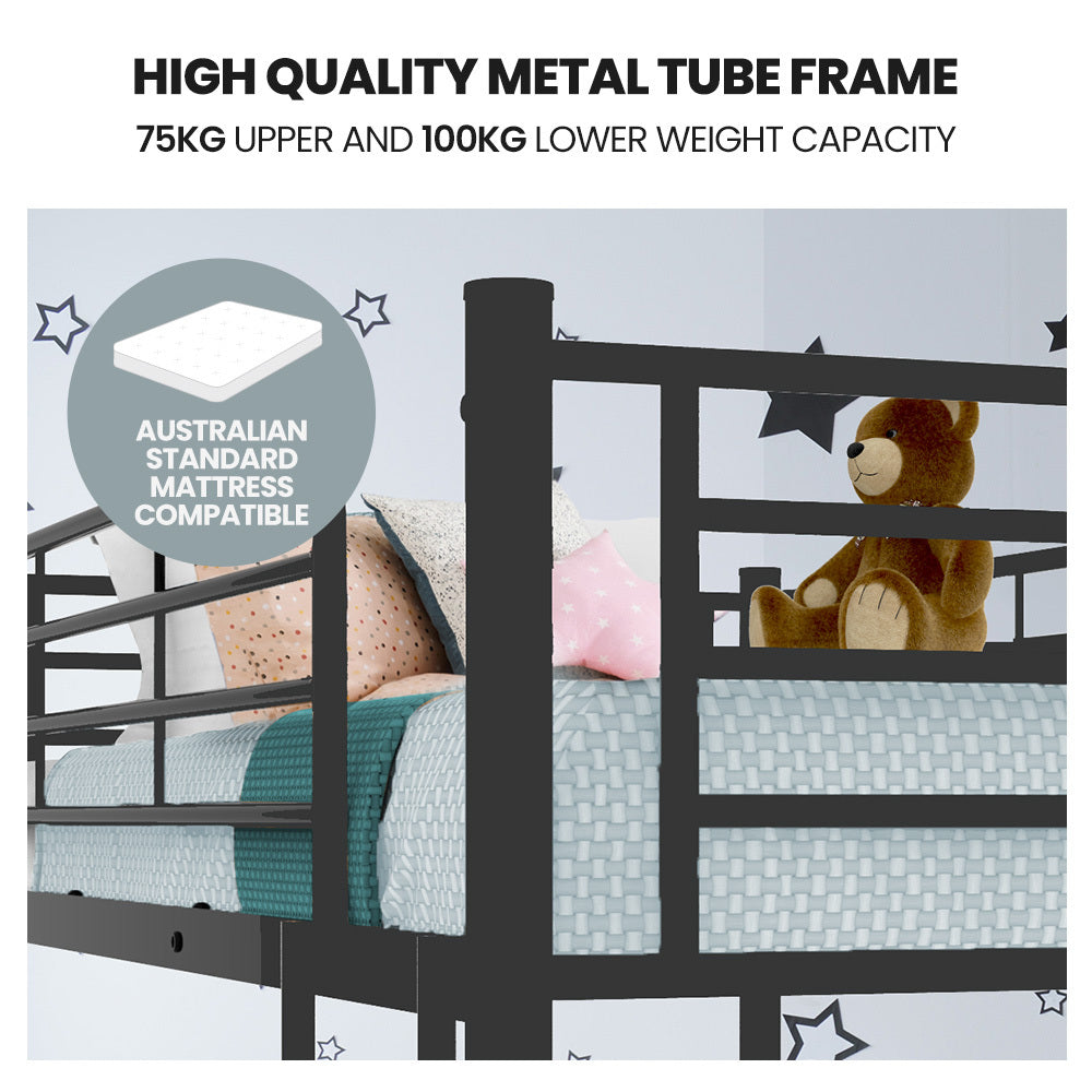 Single Size Slumber 2in1 Metal Bunk Bed Frame, with Modular Design, Dark Matte Grey