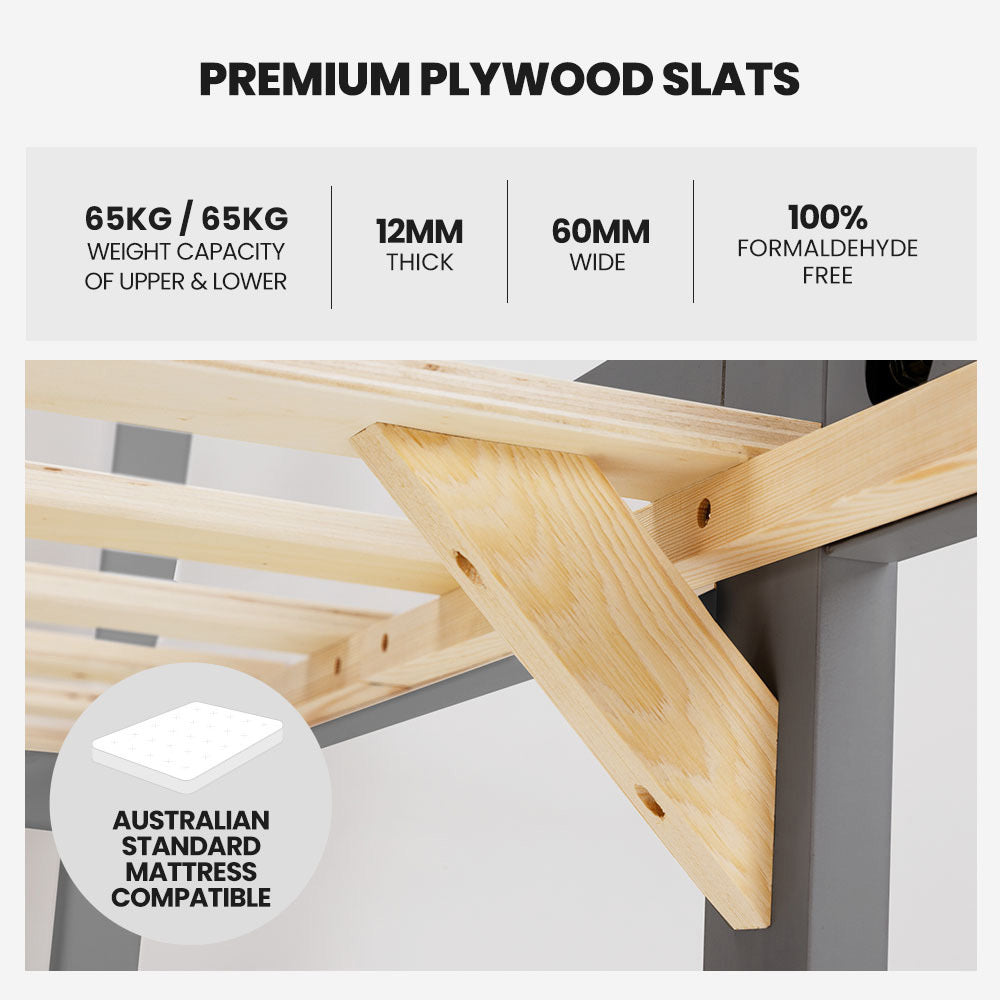 Single Size Slumber Bunk Bed Frame Wooden Children Timber PIne Wood Loft Kids Bedroom Furniture